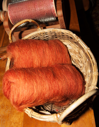 Carded and vegetal dyed wool at Dot Ranch